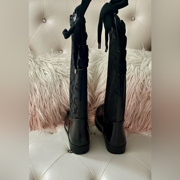 Coach Black Signature Jacquard Back Lace Up Rain Boots Size 11B/41 - Picture 13 of 15